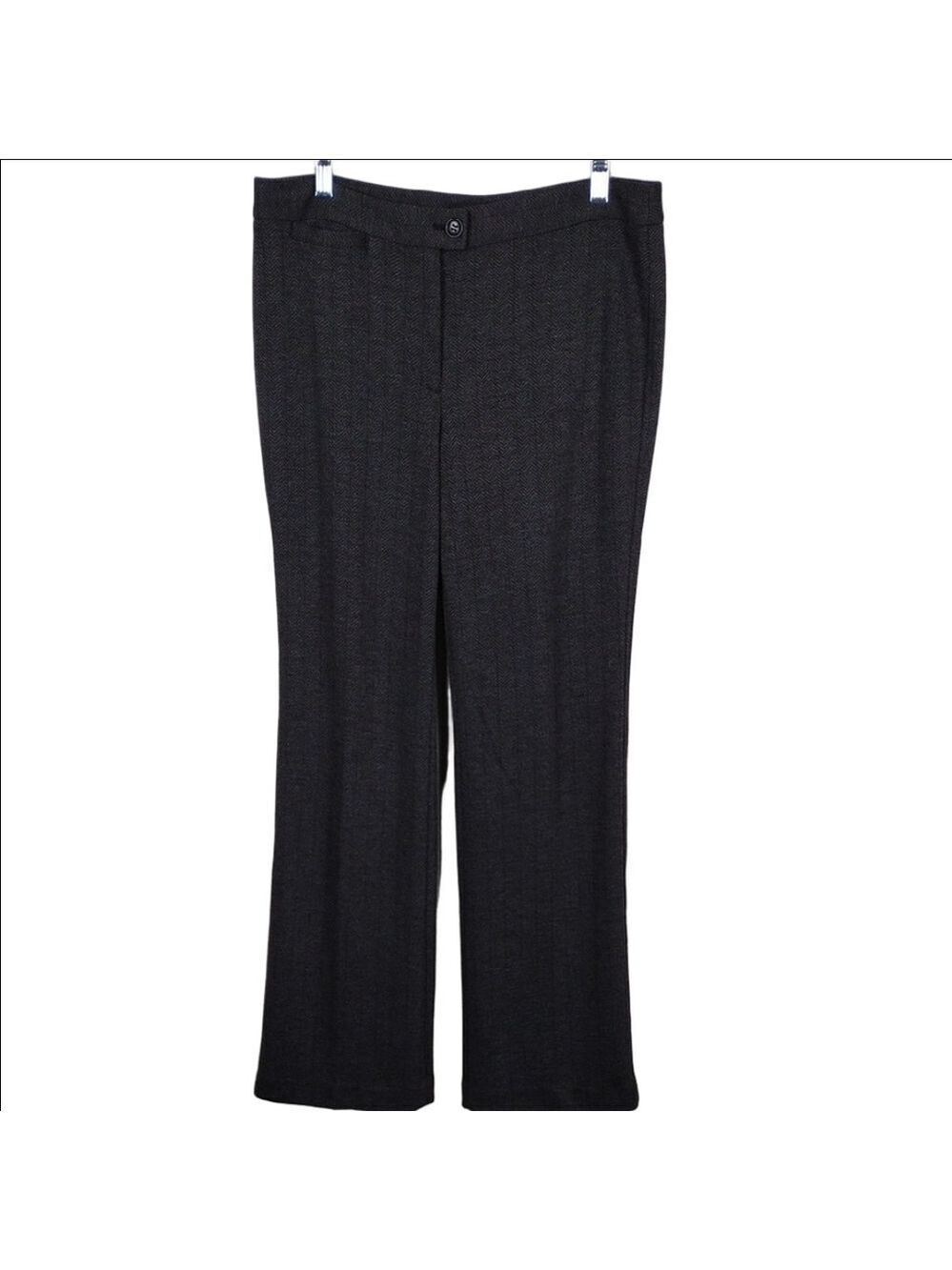 Talbots Petites Charcoal Chevron Pattern Mid Rise Zip Straight Leg Trouser Pant